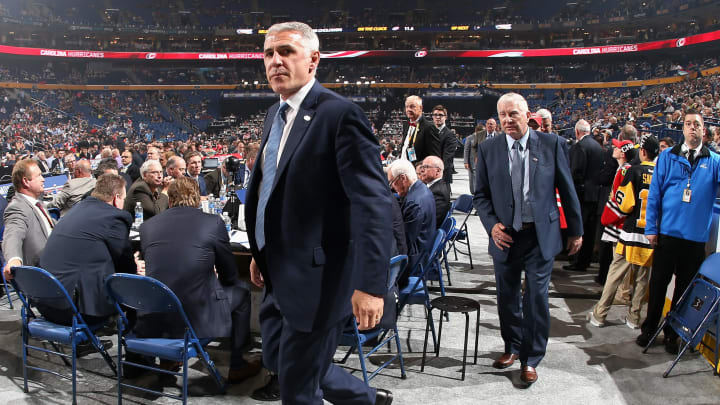 BUFFALO, NY – JUNE 24: General manager Ron Francis of the Carolina Hurricanes walks to the stage during round one of the 2016 NHL Draft at First Niagara Center on June 24, 2016 in Buffalo, New York. (Photo by Dave Sandford/NHLI via Getty Images)