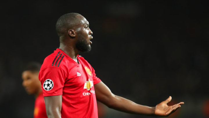 MANCHESTER, ENGLAND - OCTOBER 23: Romelu Lukaku of Manchester United reacts during the Group H match of the UEFA Champions League between Manchester United and Juventus at Old Trafford on October 23, 2018 in Manchester, United Kingdom. (Photo by Robbie Jay Barratt - AMA/Getty Images)