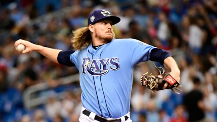 ST PETERSBURG, FL - SEPTEMBER 30: Ryne Stanek #55 of the Tampa Bay Rays throws a pitch in the first inning against the Toronto Blue Jays on September 30, 2018 at Tropicana Field in St Petersburg, Florida. (Photo by Julio Aguilar/Getty Images)