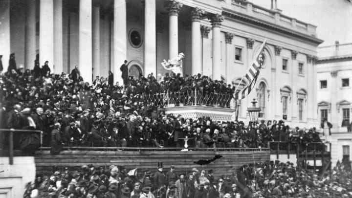 Abraham Lincoln delivering his second inaugural address.