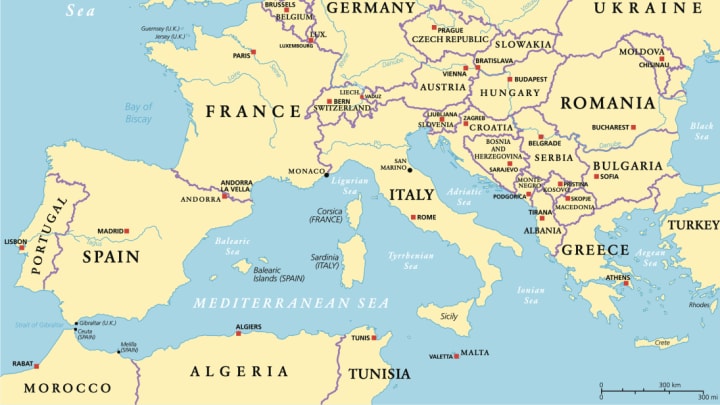 Mediterranean Map/List of Mediterranean Countries