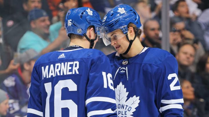Mitch Marner #16 and William Nylander #29 of the Toronto Maple Leafs. (Photo by Claus Andersen/Getty Images)