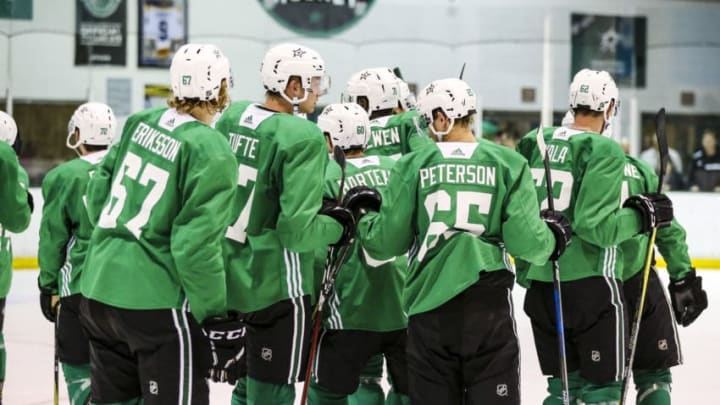 FRISCO, TX - JUNE 29: Rookies and prospects go through hockey drills during the Dallas Stars Development Camp on June 29, 2018 at the Dr. Pepper Stars Center in Frisco, Texas. (Photo by Matthew Pearce/Icon Sportswire via Getty Images)