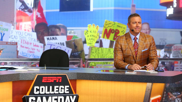 NEW YORK, NY – GameDay host Kirk Herbstreit is seen during ESPN’s College GameDay show. (Photo by Mike Stobe/Getty Images)
