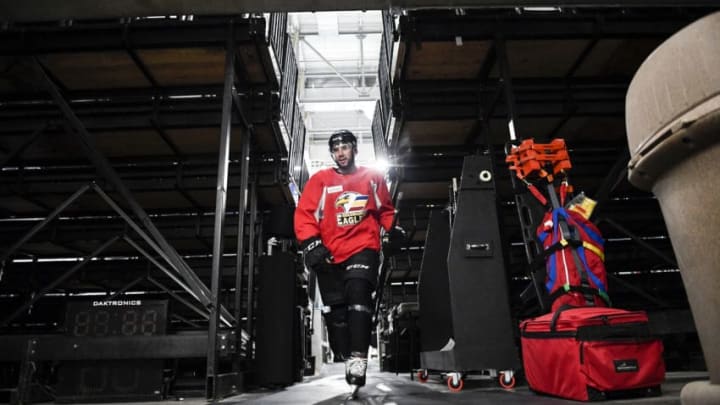 LOVELAND, CO - FEBRUARY 6: Colorado Eagles player Conor Timmins walks off the ice after practice on Wednesday, February 6, 2019. (Photo by AAron Ontiveroz/MediaNews Group/The Denver Post via Getty Images)