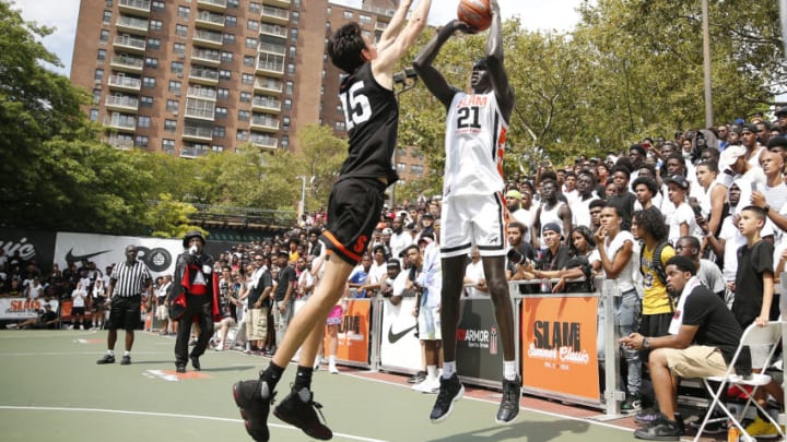 Makur Maker #21 of Team Jimma shoots over Chet Holmgren #15 of Team Zion during the SLAM Summer Classic 2019 (Photo by Michael Reaves/Getty Images)