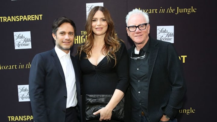 NEW YORK, NY - JUNE 22: Actors from 'Mozart in the Jungle', (L-R) Gael Garcia Bernal, Saffron Burrows, and Malcom McDowell attend as SAKS FIFTH AVENUE celebrates potential EMMY nominees on June 22, 2017 in New York City. (Photo by Monica Schipper/Getty Images for Saks Fifth Avenue)