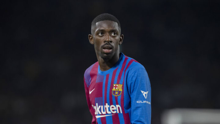 Ousmane Dembele walks to take a corner during the match between FC Barcelona and the A-League All Stars at Accor Stadium on May 25, 2022 in Sydney, Australia. (Photo by Steve Christo - Corbis/Corbis via Getty Images)