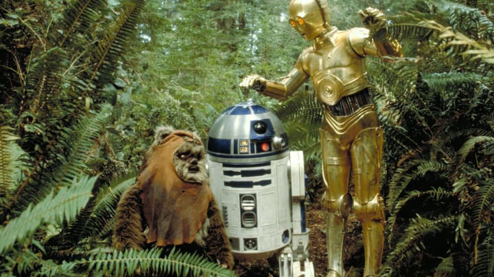 STAR WARS: EPISODE VI – RETURN OF THE JEDI C-3PO, R2-D2 and Ewok. COURTESY OF DISNEY MEDIA DISTRIBUTION.