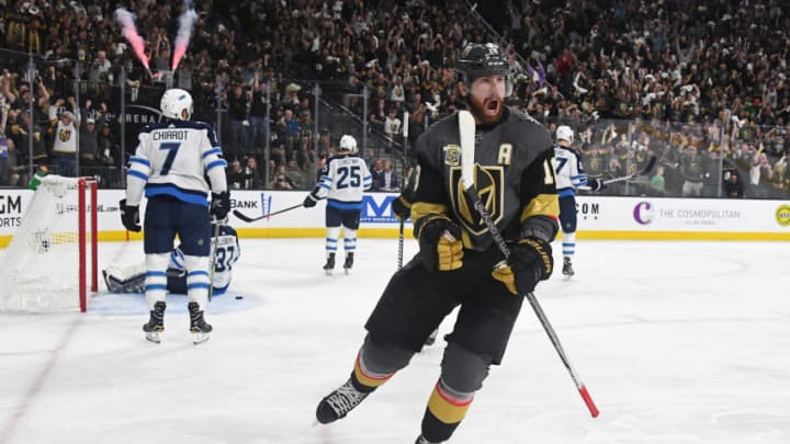 LAS VEGAS, NV - MAY 16: The Winnipeg Jets react as James Neal #18 of the Vegas Golden Knights celebrates his second-period goal in Game Three of the Western Conference Finals during the 2018 NHL Stanley Cup Playoffs at T-Mobile Arena on May 16, 2018 in Las Vegas, Nevada. (Photo by Ethan Miller/Getty Images)