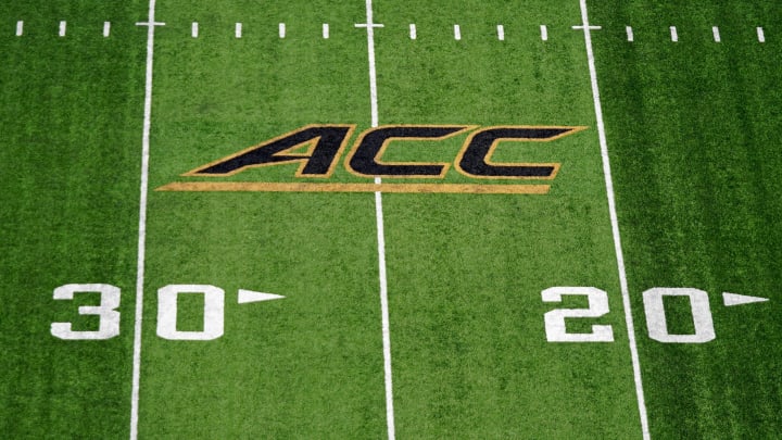 WINSTON SALEM, NORTH CAROLINA – NOVEMBER 02: The ACC logo in the first half during the game between the Wake Forest Demon Deacons and the North Carolina State Wolfpack at BB&T Field on November 02, 2019 in Winston Salem, North Carolina. (Photo by Jacob Kupferman/Getty Images)
