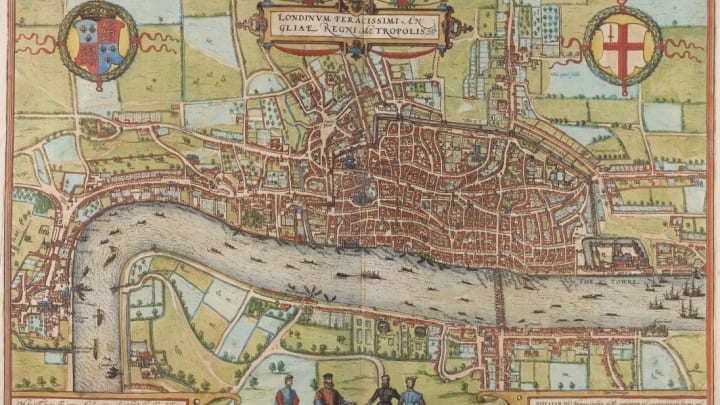 Braun and Hogenberg map of London, Civitates Orbis Terrarum (1572)