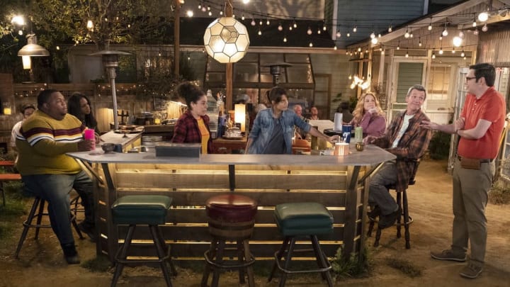 ABBY’S — “Pilot” Episode — Pictured: (l-r) Leonard Ouzts as James, Kimia Behpoornia as Rosie, Natalie Morales as Abby, Jessica Chaffin as Beth, Neil Flynn as Fred, Nelson Franklin as Bill — (Photo by: Justin Lubin/NBC)