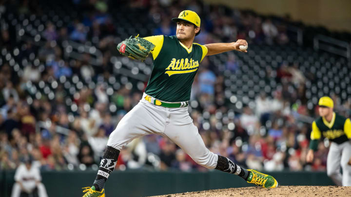 Sean Manaea #55 of the Oakland Athletics (Photo by Brace Hemmelgarn/Minnesota Twins/Getty Images)