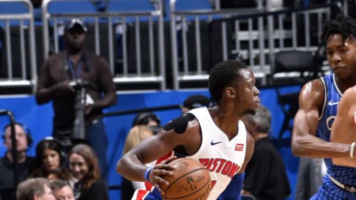 ORLANDO, FL - NOVEMBER 7: Reggie Jackson #1 of the Detroit Pistons handles the ball against the Orlando Magic on November 7, 2018 at Amway Center in Orlando, Florida. NOTE TO USER: User expressly acknowledges and agrees that, by downloading and or using this photograph, User is consenting to the terms and conditions of the Getty Images License Agreement. Mandatory Copyright Notice: Copyright 2018 NBAE (Photo by Fernando Medina/NBAE via Getty Images)