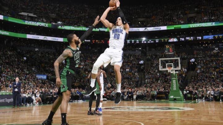 BOSTON, MA - APRIL 7: Aaron Gordon #00 of the Orlando Magic shoots the ball against the Boston Celtics on April 7, 2019 at the TD Garden in Boston, Massachusetts. NOTE TO USER: User expressly acknowledges and agrees that, by downloading and or using this photograph, User is consenting to the terms and conditions of the Getty Images License Agreement. Mandatory Copyright Notice: Copyright 2019 NBAE (Photo by Brian Babineau/NBAE via Getty Images)