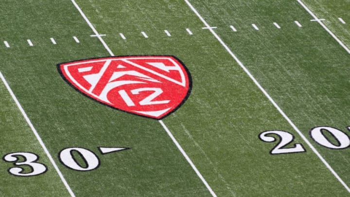 SALT LAKE CITY, UT - OCTOBER 29: A painted "PAC 12" is shown here on the field before the Utah Utes and Washington Huskies football game at Rice-Eccles Stadium on October 29, 2016 in Salt Lake City, Utah. (Photo by George Frey/Getty Images)