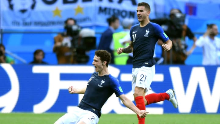 KAZAN, RUSSIA - JUNE 30: Benjamin Pavard of France celebrates after scoring his team's second goal during the 2018 FIFA World Cup Russia Round of 16 match between France and Argentina at Kazan Arena on June 30, 2018 in Kazan, Russia. (Photo by Shaun Botterill/Getty Images)