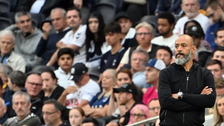 Tottenham Hotspur's Portuguese head coach Nuno Espirito Santo watches during the English Premier League football match between Tottenham Hotspur and Chelsea at Tottenham Hotspur Stadium in London, on September 19, 2021. -