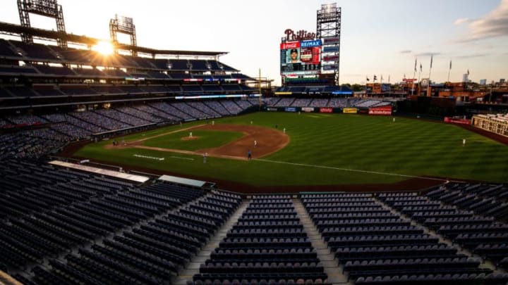 Sep 8, 2020; Philadelphia, Pennsylvania, USA; General view of sunset during the sixth inning of a game between the Philadelphia Phillies and the Boston Red Sox at Citizens Bank Park. Mandatory Credit: Bill Streicher-USA TODAY Sports