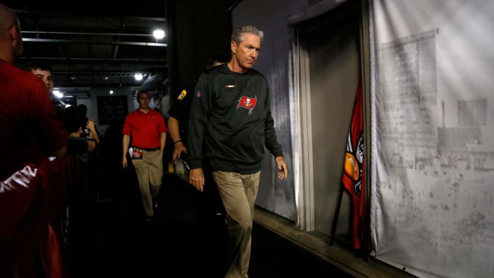 TAMPA, FL – DECEMBER 18: Head coach Dirk Koetter of the Tampa Bay Buccaneers makes his way through the tunnel before the start of an NFL football game against the Atlanta Falcons on December 18, 2017 at Raymond James Stadium in Tampa, Florida. (Photo by Brian Blanco/Getty Images)