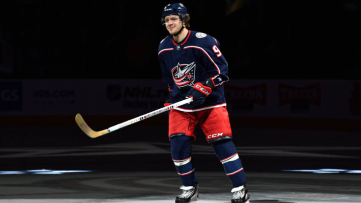 COLUMBUS, OH - OCTOBER 27: Artemi Panarin #9 of the Columbus Blue Jackets skates against the Buffalo Sabres on October 27, 2018 at Nationwide Arena in Columbus, Ohio. (Photo by Jamie Sabau/NHLI via Getty Images)