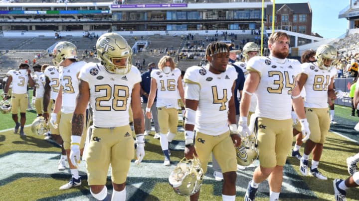 Oct 17, 2020; Atlanta, GA, USA; Georgia Tech players leave the football field after they lost to Clemson during an NCAA college football game at Bobby Dodd Stadium. Mandatory Credit: Hyosub Shin/Pool Photo-USA TODAY Sports