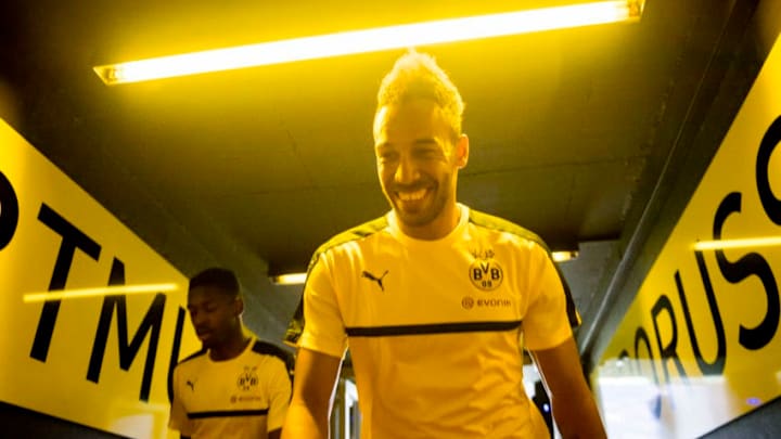 DORTMUND, GERMANY - MAY 06: Pierre-Emerick Aubameyang of Borussia Dortmund ahead of the Bundesliga match between Borussia Dortmund and TSG 1899 Hoffenheim at Signal Iduna Park on May 6, 2017 in Dortmund, Germany. (Photo by Alexandre Simoes/Borussia Dortmund/Getty Images)