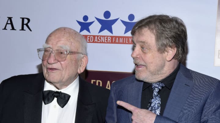 HOLLYWOOD, CALIFORNIA - NOVEMBER 03: Actors Ed Asner and Mark Hamill attends Ed Asner's 90th Birthday Party and Celebrity Roast at The Roosevelt Hotel on November 03, 2019 in Hollywood, California. (Photo by Michael Tullberg/Getty Images)
