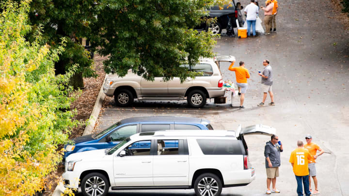 Fans tailgate outside of Neyland Stadium before Tennessee’s SEC conference game against Alabama on Saturday, October 24, 2020.Kns Ut Bama Fans Bp