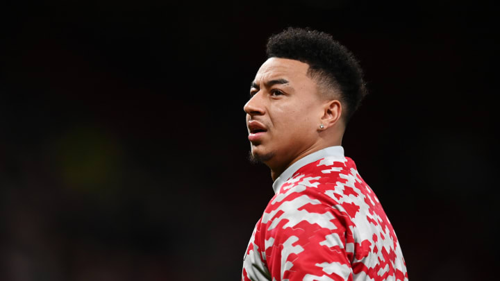 MANCHESTER, ENGLAND – DECEMBER 30: Jesse Lingard of Manchester United looks on prior to the Premier League match between Manchester United and Burnley at Old Trafford on December 30, 2021 in Manchester, England. (Photo by Dan Mullan/Getty Images)