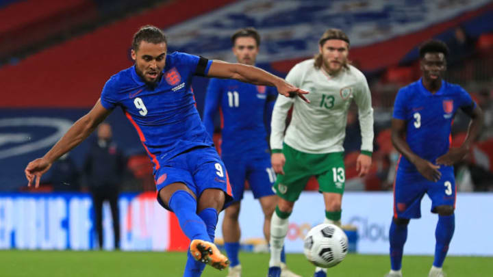 England's striker Dominic Calvert-Lewin scores their third goal from the penalty spot during the international friendly football match between England and Republic of Ireland at Wembley stadium in north London on November 12, 2020. (Photo by MIKE EGERTON / POOL / AFP) / NOT FOR MARKETING OR ADVERTISING USE / RESTRICTED TO EDITORIAL USE (Photo by MIKE EGERTON/POOL/AFP via Getty Images)