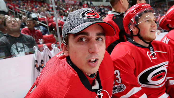 RALEIGH, NC – MARCH 28: Alex Nedeljkovic #35 of the Carolina Hurricanes is photographed in the bench area during an NHL game against the Detroit Red Wings on March 28, 2017 at PNC Arena in Raleigh, North Carolina. (Photo by Gregg Forwerck/NHLI via Getty Images)