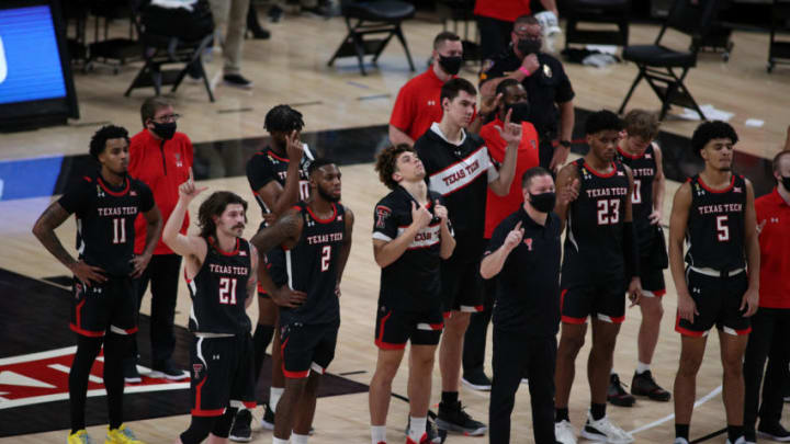 Jan 16, 2021; Lubbock, Texas, USA; Texas Tech Red Raiders react after the game against the Baylor Bears at United Supermarkets Arena. Mandatory Credit: Michael C. Johnson-USA TODAY Sports