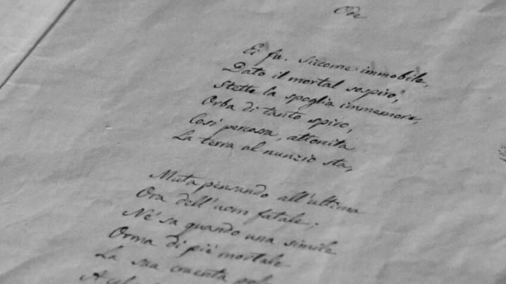 The Original manuscript of the poem 'Cinque Maggio' by Alessandro Manzoni is displayed (Photo by Pier Marco Tacca/Getty Images)