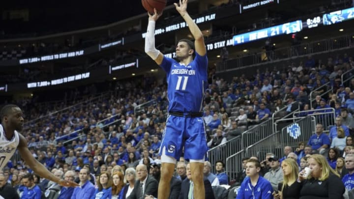 NEWARK, NJ - FEBRUARY 12: Marcus Zegarowski #11 of the Creighton Bluejays shoots the ball against the Seton Hall Pirates during a Big East Conference game at Prudential Center on February 12, 2020 in Newark, NJ. (Photo by Porter Binks/Getty Images)