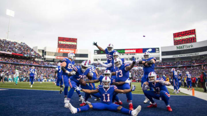 ORCHARD PARK, NY – DECEMBER 30: Buffalo Bills celebrate a touchdown by Robert Foster #16 during the third quarter against the Miami Dolphins at New Era Field on December 30, 2018, in Orchard Park, New York. Buffalo defeats Miami 42-17. (Photo by Brett Carlsen/Getty Images)