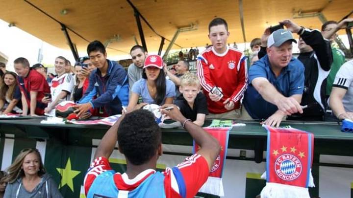 Aug 5, 2014; Portland, OR, USA; Bayern Munich forward Julian Green signs autographs for fans after a training session in advance of the 2014 MLS All Star Game at Providence Park. Mandatory Credit: Craig Mitchelldyer-USA TODAY Sports