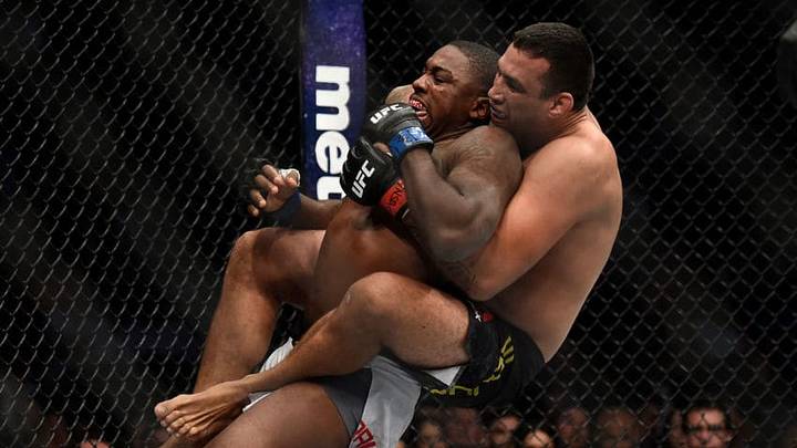 LAS VEGAS, NV - OCTOBER 07: (R-L) Fabricio Werdum of Brazil attempts to secure a submission against Walt Harris in their heavyweight bout during the UFC 216 event inside T-Mobile Arena on October 7, 2017 in Las Vegas, Nevada. (Photo by Brandon Magnus/Zuffa LLC/Zuffa LLC via Getty Images)