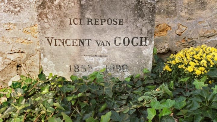Vincent Van Gogh's gravestone in Auvers-sur-Oise, a small village north of Paris