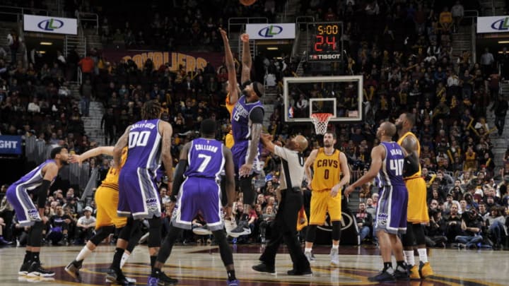 CLEVELAND, OH - JANUARY 25: A jumpball to start overtime between the Cleveland Cavaliers and the Sacramento Kings on January 25, 2017 at Quicken Loans Arena in Cleveland, Ohio. NOTE TO USER: User expressly acknowledges and agrees that, by downloading and or using this Photograph, user is consenting to the terms and conditions of the Getty Images License Agreement. Mandatory Copyright Notice: Copyright 2017 NBAE (Photo by David Liam Kyle/NBAE via Getty Images)