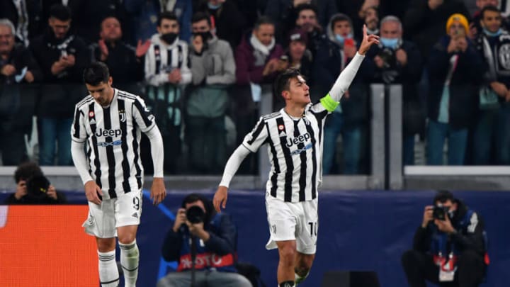 TURIN, ITALY - NOVEMBER 02: Paulo Dybala of Juventus celebrates his goal during the UEFA Champions League group H match between Juventus and Zenit St. Petersburg at Allianz Stadium on November 2, 2021 in Turin, Italy. (Photo by Chris Ricco/Getty Images)