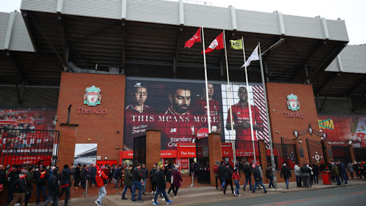 LIVERPOOL, ENGLAND - DECEMBER 16: Fans make their way to the stadium during the Premier League match between Liverpool FC and Manchester United at Anfield on December 16, 2018 in Liverpool, United Kingdom. (Photo by Clive Brunskill/Getty Images)