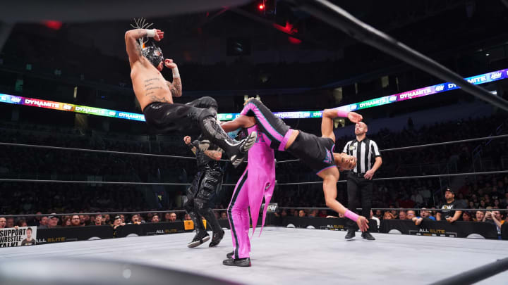 Lucha Bros faced Private Party on the Oct. 23, 2019 episode of AEW Dynamite. Photo: Lee South/AEW