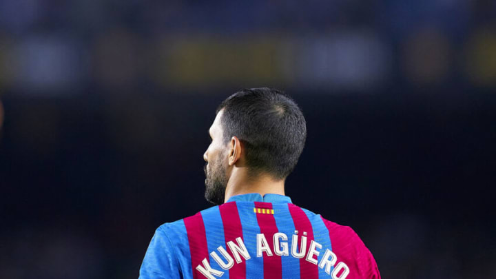 BARCELONA, SPAIN - OCTOBER 30: Sergio Aguero of FC Barcelona during the La Liga Santander match between FC Barcelona and Deportivo Alaves at Camp Nou on October 30, 2021 in Barcelona, Spain. (Photo by Pedro Salado/Quality Sport Images/Getty Images)