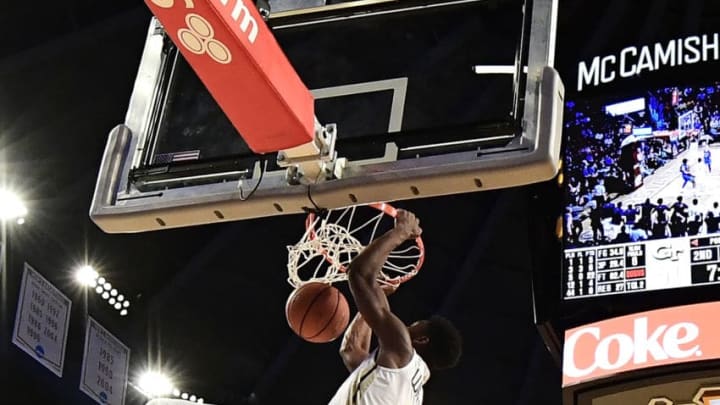 ATLANTA, GA - FEBRUARY 11: Moses Wright #12 of the Georgia Tech Yellow Jackets dunks against the Duke Blue Devils during the basketball game at Hank McCamish Pavilion on February 11, 2018 in Atlanta, Georgia. (Photo by Mike Comer/Getty Images)