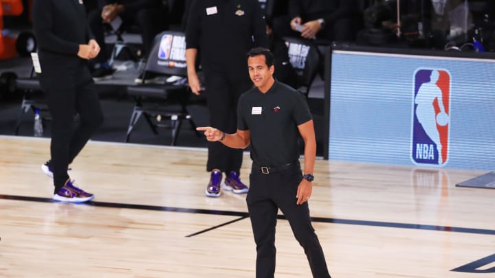 LAKE BUENA VISTA, FLORIDA – OCTOBER 09: Erik Spoelstra of the Miami Heat. (Photo by Mike Ehrmann/Getty Images)