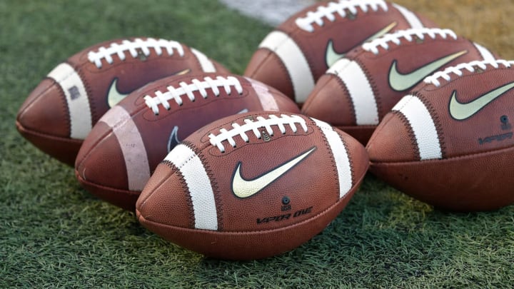 WINSTON SALEM, NORTH CAROLINA – AUGUST 30: Detail photo of Nike footballs. (Photo by Grant Halverson/Getty Images)