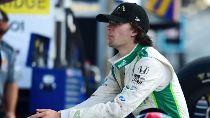 FORT WORTH, TEXAS - JUNE 06: Colton Herta of the United States, driver of the #88 GESS Capstone Honda, looks on from pit road during practice for the NTT IndyCar Series DXC - Technology 600 at Texas Motor Speedway on June 06, 2019 in Fort Worth, Texas. (Photo by Jared C. Tilton/Getty Images)