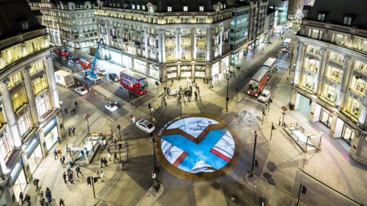 LONDON, ENGLAND - MAY 21: The X-Men: Days of Future Past logo lights up London's iconic Oxford Circus 'X' crossing on May 21, 2014 in London, England. (Photo by Miles Willis/Getty Images)